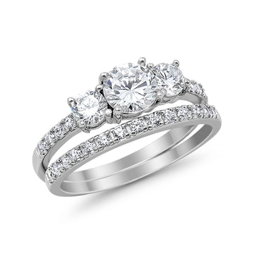 3-Stone Wedding Piece Ring Half Eternity Bridal Round Simulated CZ 925 Sterling Silver